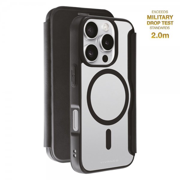 Vivanco iPhone 16 Pro -kotelo Mag Wallet Musta