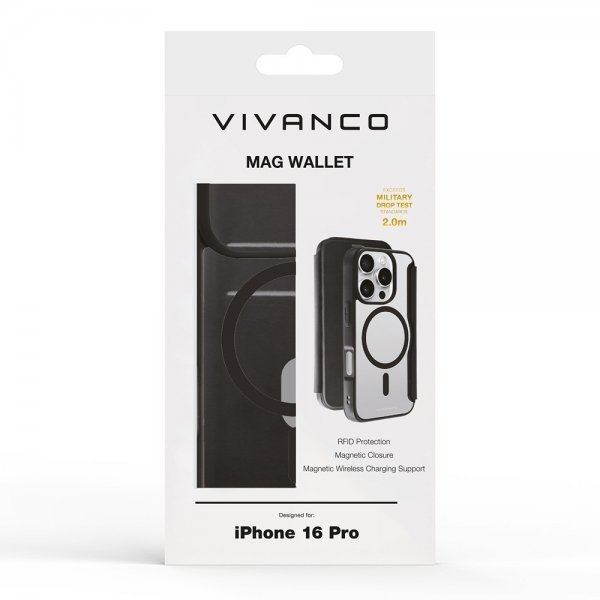 Vivanco iPhone 16 Pro -kotelo Mag Wallet Musta