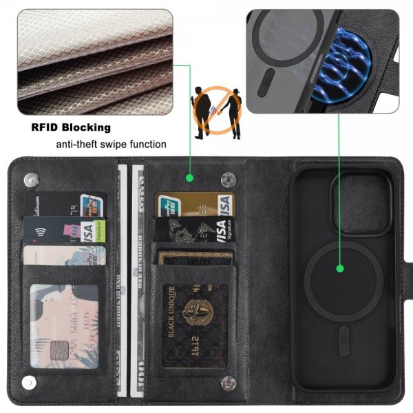 VILI iPhone 16 Pro -suojakuori irrotettavalla kuorella, GV-sarja, MagSafe, musta