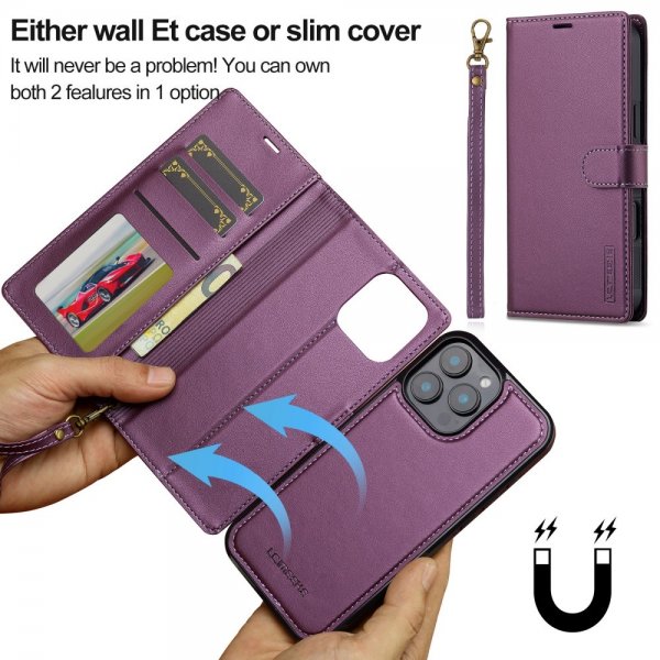 Lc.Imeeke iPhone 16 Pro -kotelo irrotettavalla kuorella, L2-sarja MagSafe, violetti