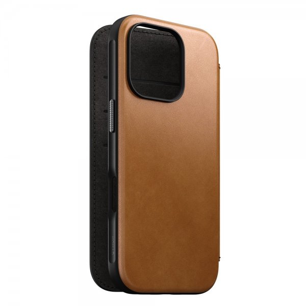 Nomad iPhone 16 Pro -suojakuori Modern Leather Folio, English Tan