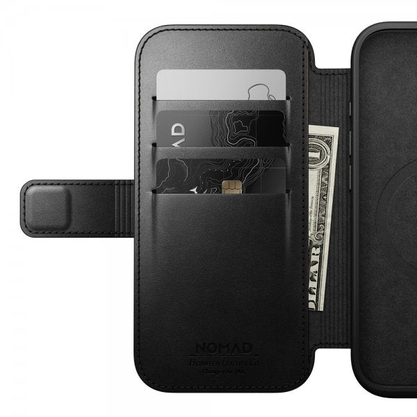 Nomad iPhone 16 Pro Fodral Modern Leather Folio Horween Musta