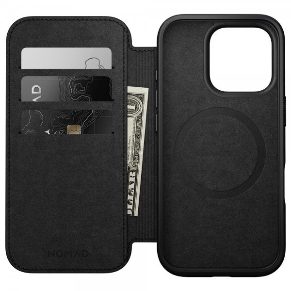 Nomad iPhone 16 Pro -kotelo Modern Leather Folio, musta