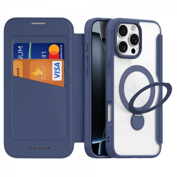 Dux Ducis iPhone 16 Pro -suojakuori Skin X Pro Series -jalustalla ja MagSafella, sininen