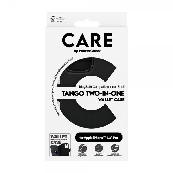 CARE by PanzerGlass iPhone 16 Pro Kotelo Tango Two-in-One Wallet MagSafe Musta