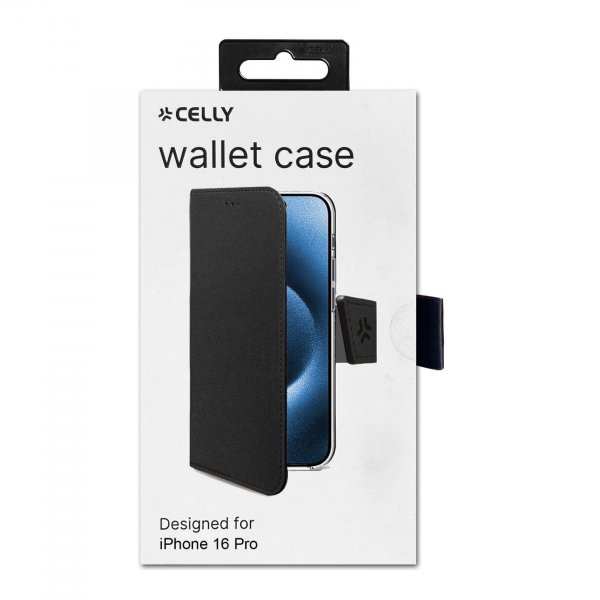 Celly iPhone 16 Pro Fodral Wally Wallet Case Musta