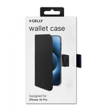 Celly iPhone 16 Pro Fodral Wally Wallet Case Musta