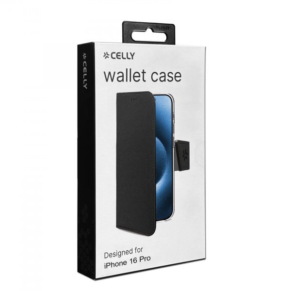 Celly iPhone 16 Pro Fodral Wally Wallet Case Musta
