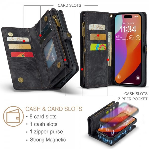 CaseMe iPhone 16 Pro Max -kotelo, 008-sarja, irrotettava kuori, musta