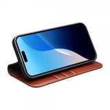 Qialino iPhone 16 Pro Max -kotelo, aitoa nahkaa, ruskea