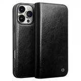 Qialino iPhone 16 Pro Max -kotelo, aitoa nahkaa, musta