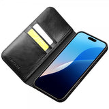 Qialino iPhone 16 Pro Max -kotelo, aitoa nahkaa, musta
