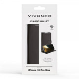Vivanco iPhone 16 Pro Max -kotelo, Classic Wallet, musta