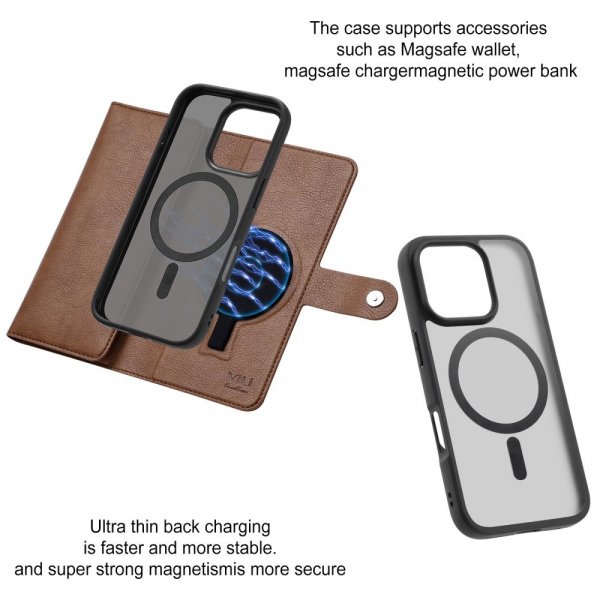 VILI iPhone 16 Pro Max -kotelo irrotettavalla kuorella GV Series MagSafe, ruskea