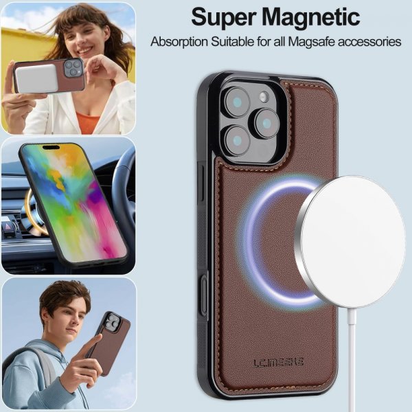Lc.Imeeke iPhone 16 Pro Max -kotelo irrotettavalla kuorella, L2-sarja MagSafe Ruskea