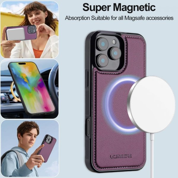 Lc.Imeeke iPhone 16 Pro Max -kotelo irrotettavalla kuorella, L2 Series, MagSafe, violetti