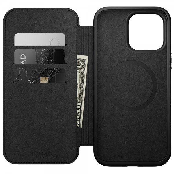 Nomad iPhone 16 Pro Max Modern Leather Folio -suojakotelo, musta