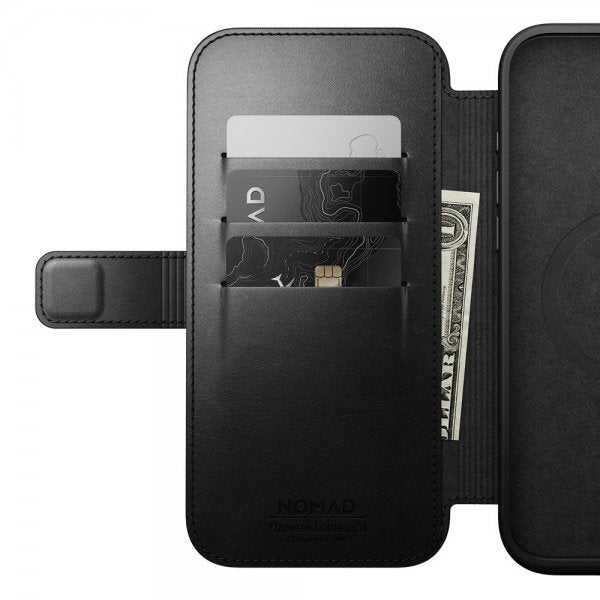 Nomad iPhone 16 Pro Max -kotelo, Modern Leather Folio, Horween, musta