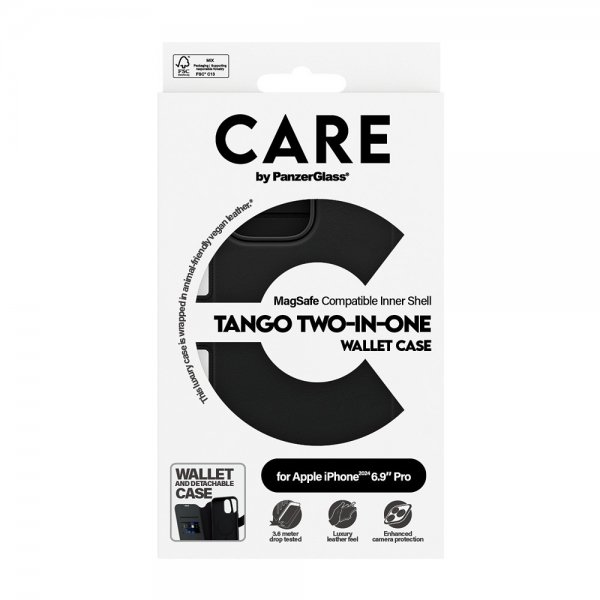 CARE by PanzerGlass iPhone 16 Pro Max -suojakuori, Tango Two-in-One Wallet, MagSafe, musta
