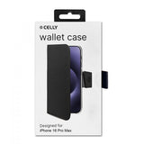 Celly iPhone 16 Pro Max -suojakotelo Wally Wallet Case, musta