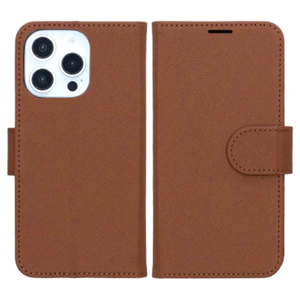 iPhone 16 Pro Max -kotelo jalustalla, ruskea