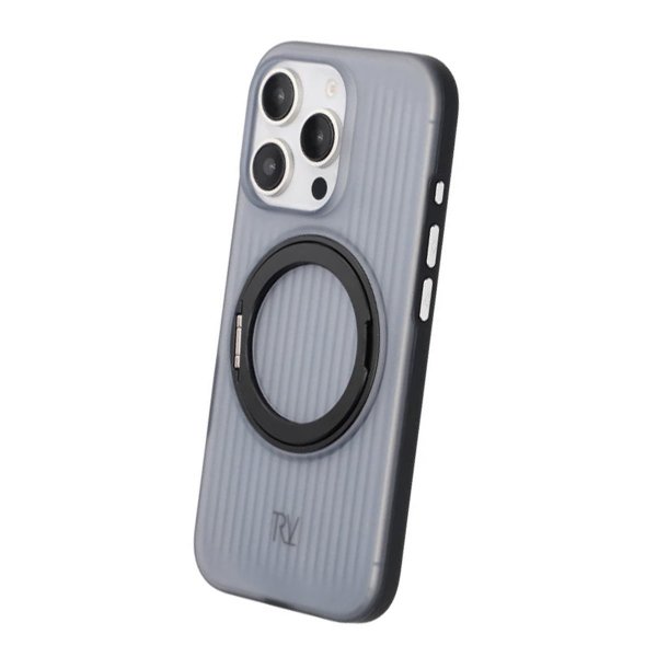 Rvelon iPhone 16 Pro Max -suojakuori, jossa pyörivä MagSafe-jalusta, musta