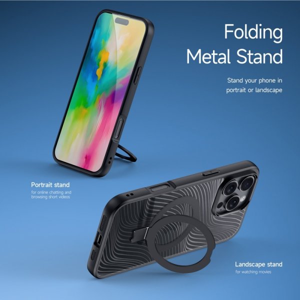 Dux Ducis iPhone 16 Pro Max -kuori Aimo Series MagSafe Kickstand, musta