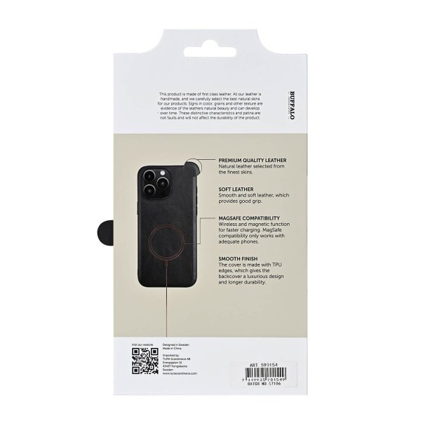 Buffalo iPhone 16 Pro Max -suojakuori, aitoa nahkaa, MagSeries, musta