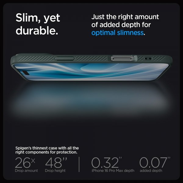 Spigen iPhone 16 Pro Max -suojakuori Liquid Air Abyss Green