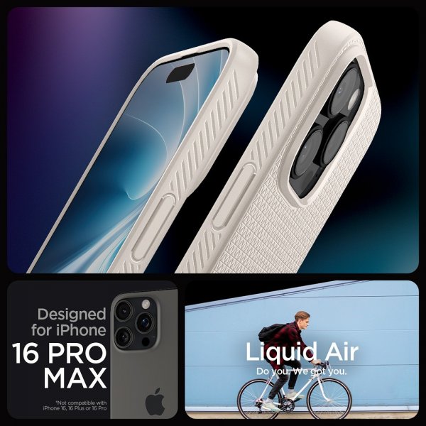 Spigen iPhone 16 Pro Max -suojakuori Liquid Air Natural Titanium