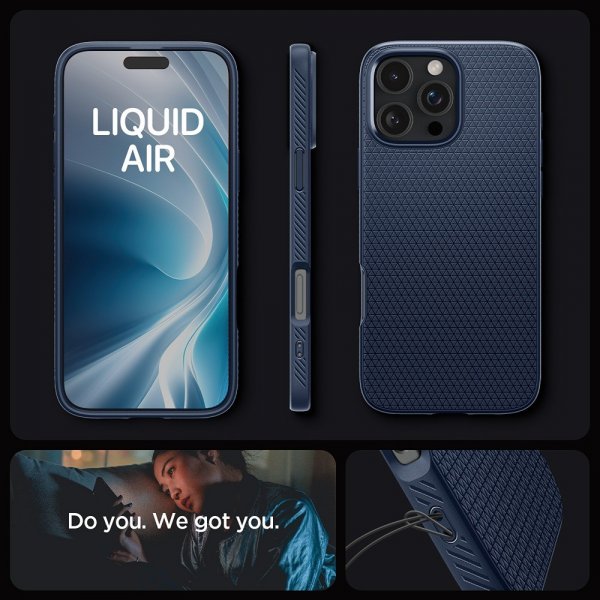 Spigen iPhone 16 Pro Max -kuori Liquid Air Navy Blue
