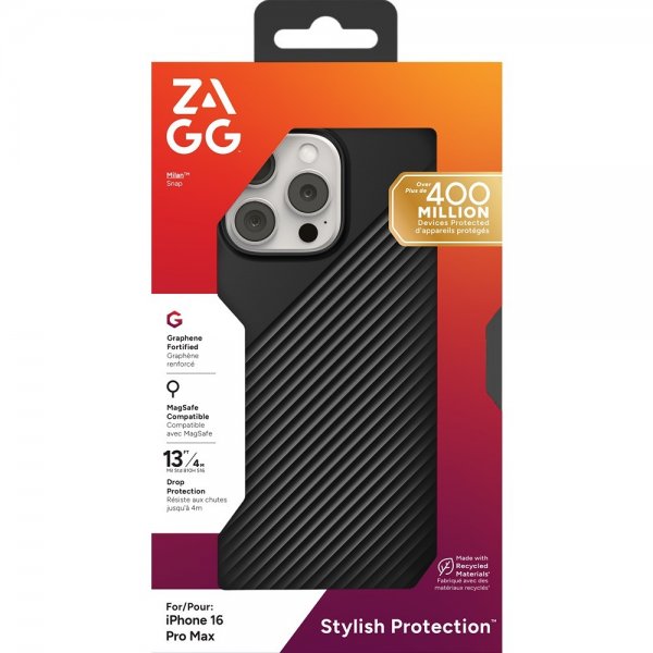 ZAGG iPhone 16 Pro Max -suojakuori Luxe Snap, musta