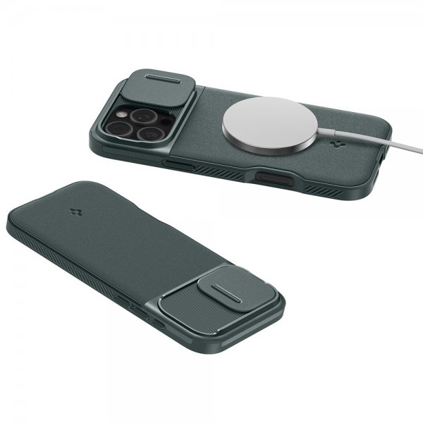 Spigen iPhone 16 Pro Max -suojakuori Optik Armor MagFit Abyss Green