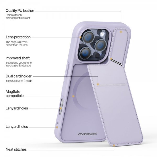 Dux Ducis iPhone 16 Pro Max -suojakuori Rafi II Series MagSafe, violetti