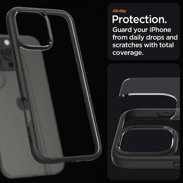 Spigen iPhone 16 Pro Max -suojakuori, Ultra Hybrid, mattamusta