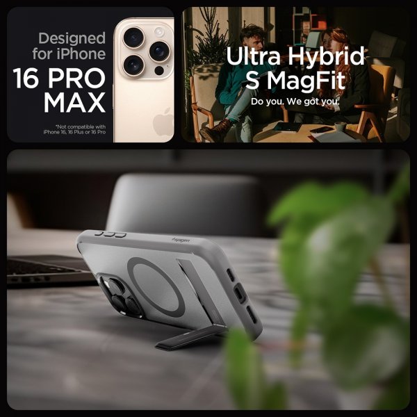 Spigen iPhone 16 Pro Max -suojakuori Ultra Hybrid S MagFit Frost Gray