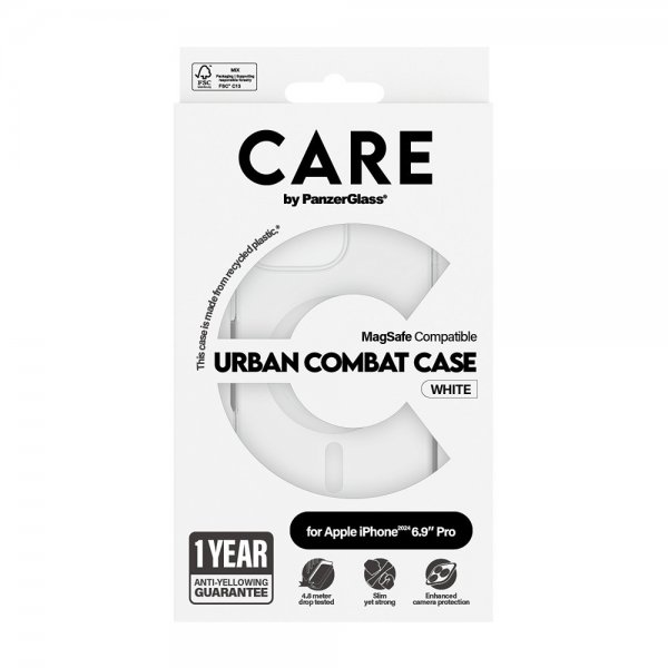 CARE by PanzerGlass iPhone 16 Pro Max -suojakuori Urban Combat MagSafe, valkoinen