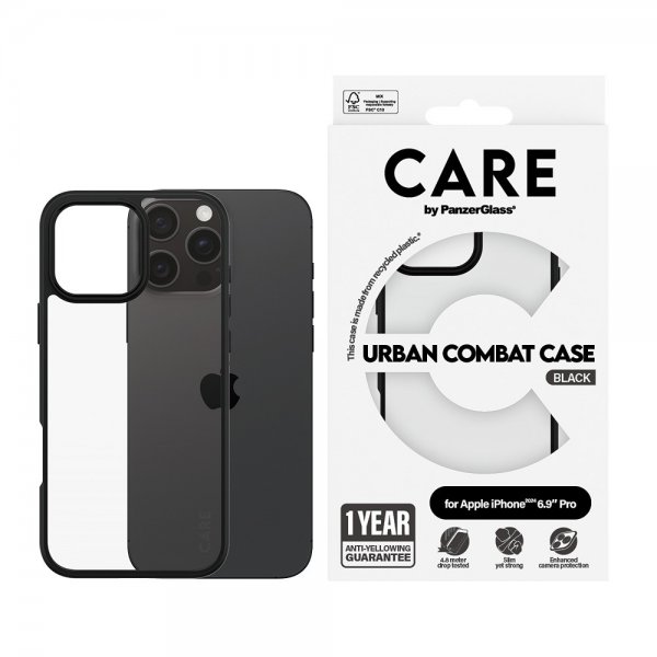 CARE by PanzerGlass iPhone 16 Pro Max Urban Combat -kuori, musta
