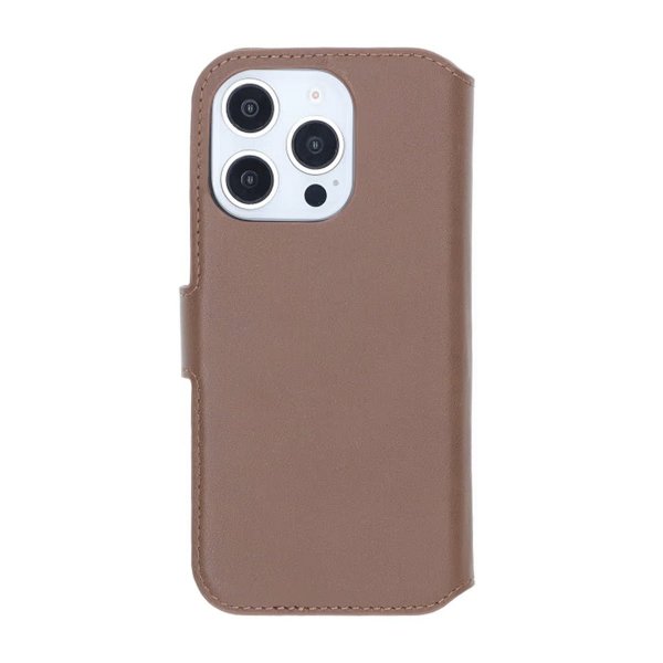Rvelon iPhone 16 Pro -kotelo, aitoa nahkaa, korttipaikat, ruskea
