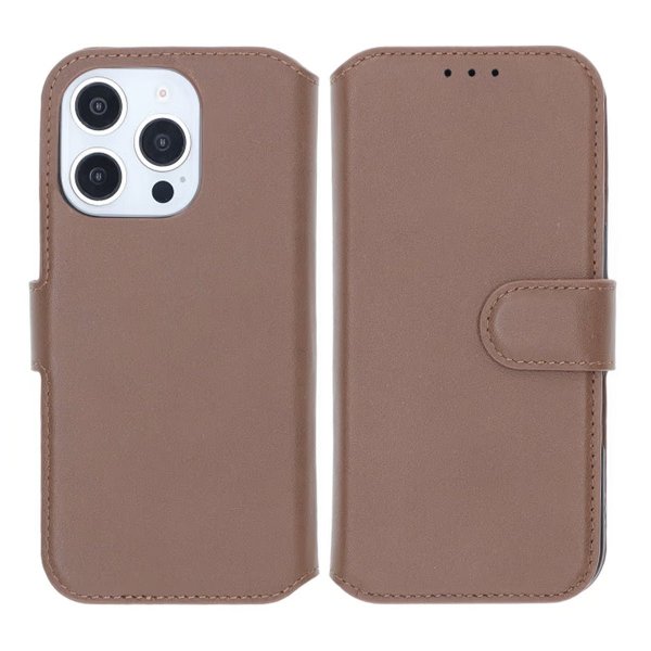 Rvelon iPhone 16 Pro -kotelo, aitoa nahkaa, korttipaikat, ruskea