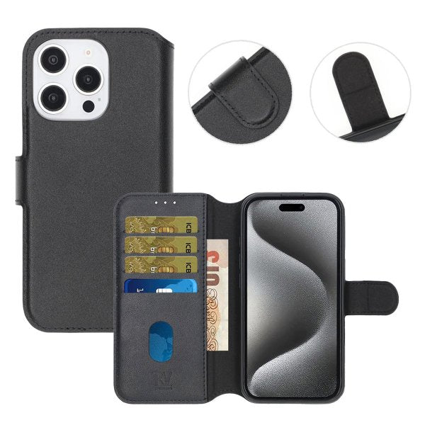 Rvelon iPhone 16 Pro Kotelo Aitoa nahkaa, korttipaikka, musta