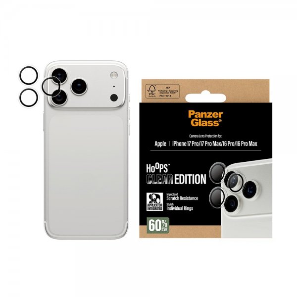 PanzerGlass iPhone 16 Pro/Pro Max/17 Pro/Pro Max kameran suoja Hoops läpinäkyvä