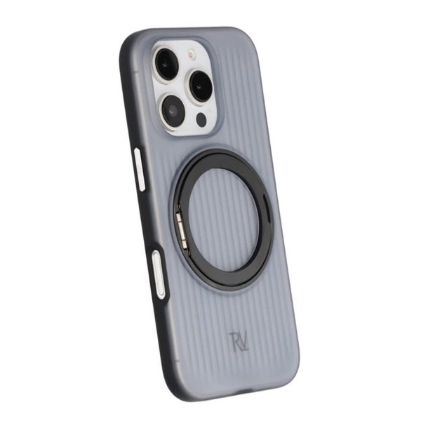 Rvelon iPhone 16 Pro -kuori, kierrettävä MagSafe-jalusta, musta