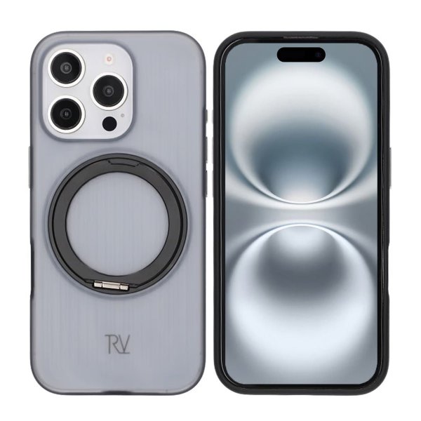 Rvelon iPhone 16 Pro -kuori, kierrettävä MagSafe-jalusta, musta