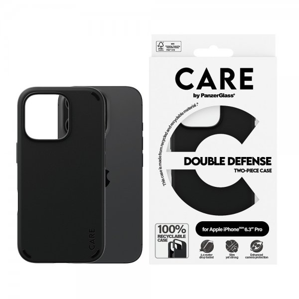 CARE by PanzerGlass iPhone 16 Pro -suojakuori Double Defence, musta