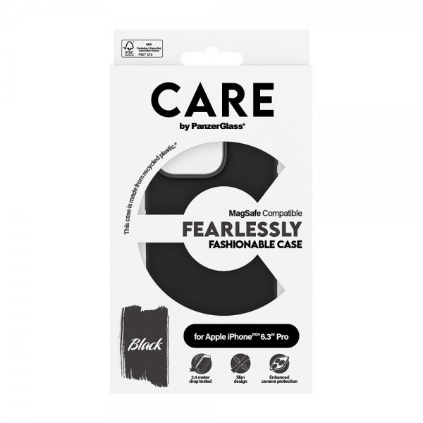 CARE by PanzerGlass iPhone 16 Pro -kuori, muodikas MagSafe, musta