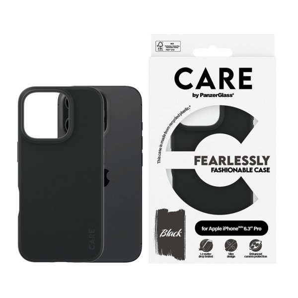 CARE by PanzerGlass iPhone 16 Pro Kuori Fashionable Musta