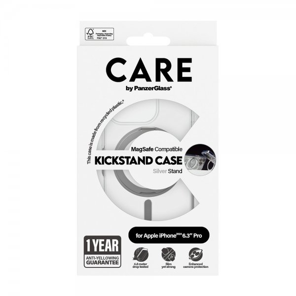 CARE by PanzerGlass iPhone 16 Pro -kuori, tukijalallinen, MagSafe, hopea