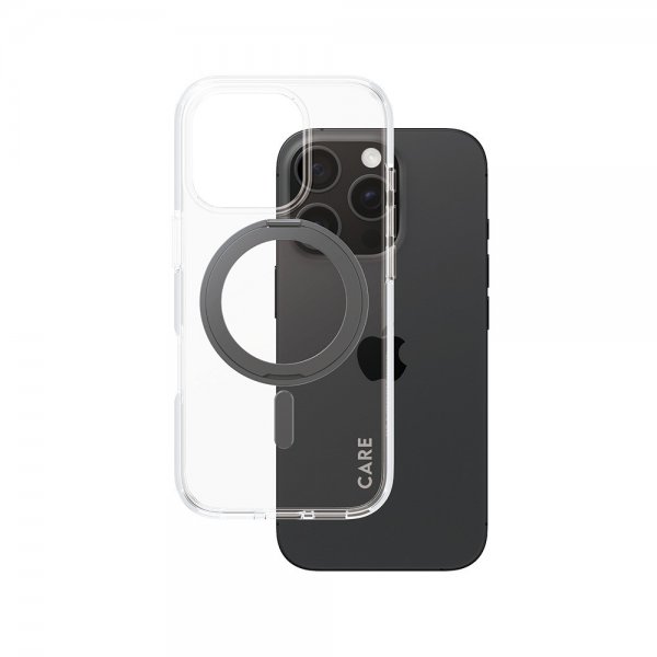 CARE by PanzerGlass iPhone 16 Pro -suojakuori jalustalla, MagSafe, musta