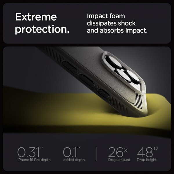 Spigen iPhone 16 Pro -kuori Rugged Armor MagFit Harmaa